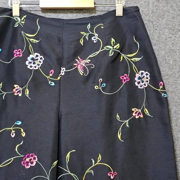 Vintage s.l.b Woman 100% Silk Pants Floral Embroidery Size 14W Black Formal - Picture 6 of 16